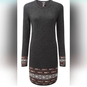Sherpa Charcoal Knit Wool Dress with Geometric Accents